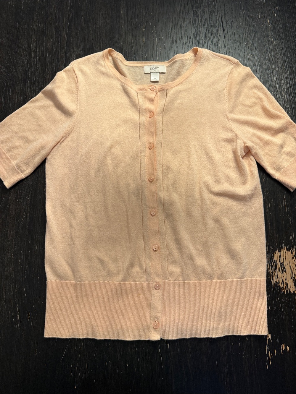 LOFT Peach Short-Sleeve Button Cardigan